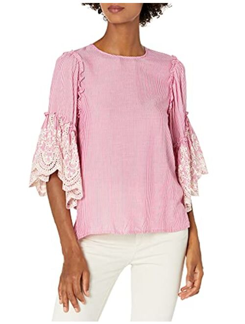 Karen Kane Women's Embroidered Ruffle Sleeve Top