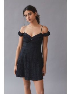 UO Ivy Eyelet Off-The-Shoulder Mini Dress