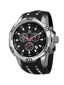 Men's Chronograph Watch - 3 Subdials with Date Window On Comfortable Silicone Strap - JS50