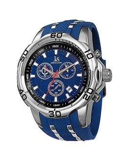 Men's Chronograph Watch - 3 Subdials with Date Window On Comfortable Silicone Strap - JS50