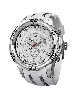 Men's Chronograph Watch - 3 Subdials with Date Window On Comfortable Silicone Strap - JS50