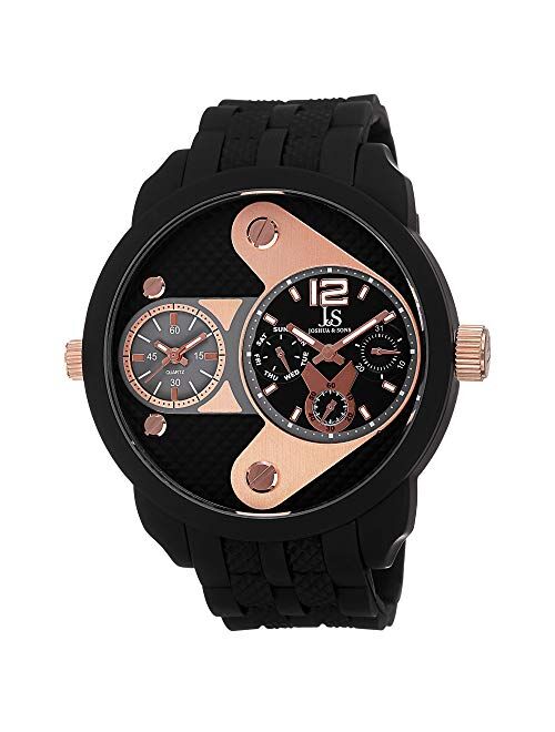 Joshua & Sons Men's Colored Dual Time Zone Watch - Swiss Quartz Watch with Unique Design On Silicone Strap - JS52