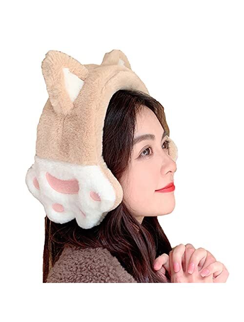 Jilneed Ear Muffs for Women Winter Outdoors Furry Cute Cat Ear Warmers Teen Girls Soft Warm Faux Fur Earmuffs