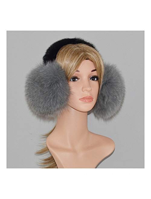 Tebapi Winter Big Fox Fur Earmuffs Women Fluffy Natural Fox Fur Earmuff Girls with Mink Fur Ear Muff Earlap