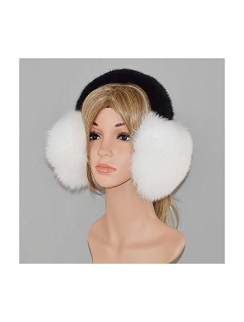 Tebapi Winter Big Fox Fur Earmuffs Women Fluffy Natural Fox Fur Earmuff Girls with Mink Fur Ear Muff Earlap