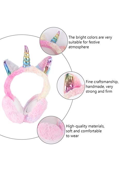 BESTOYARD Unicorn Earmuffs Girls Earmuffs Cartoon Unicorn Warm Ear Muff Warm Plush Ear Cover Winter Ear Warmers 1PC