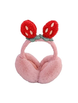 Harr Winter Ear Muffs Faux Fur Earmuffs Strawberry Ears Foldable Plush Thermal Ear Warmers Women Ladies Girls Cold Weather