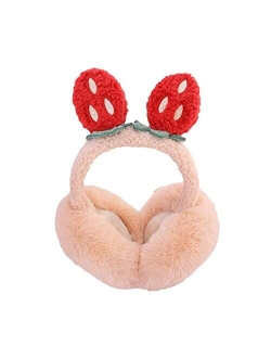 Harr Winter Ear Muffs Faux Fur Earmuffs Strawberry Ears Foldable Plush Thermal Ear Warmers Women Ladies Girls Cold Weather