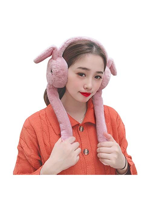 Siqitechno Unisex Winter Earmuffs with Moving Jumping Ears Rabbit Headbands Cute Plush Ear Warmers Faux Fur Ear Muff for Kids Adults