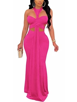 Womens Sexy Elegant Sleeveless Open Back Cutout Long Evening Party Bodycon Maxi Dress