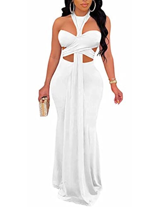 Aro Lora Womens Sexy Elegant Sleeveless Open Back Cutout Long Evening Party Bodycon Maxi Dress