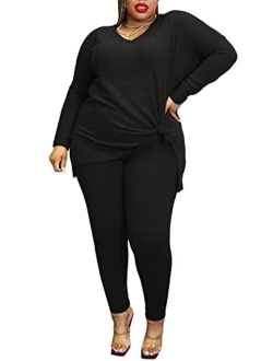 Womens Plus Size Tracksuit 2 Piece Outfit Sequin Tassels Cold Shoulder Pullover Top and Pant Set
