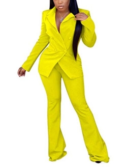 Women's 2 Piece Outfit Casual Solid Open Front Blazer and Pencil Pant Suits Set