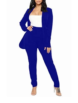 Women's 2 Piece Outfit Casual Solid Open Front Blazer and Pencil Pant Suits Set