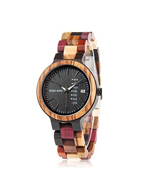 BOBO BIRD Women Wood Watches Colorful Wood WristWatches Week & Date Display Multifunction Handmade Quartz Watch Sport Chronograph Unique Wristwatch