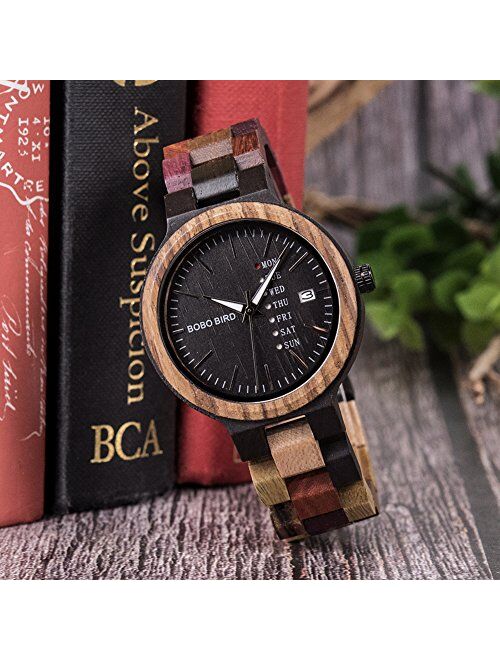 BOBO BIRD Women Wood Watches Colorful Wood WristWatches Week & Date Display Multifunction Handmade Quartz Watch Sport Chronograph Unique Wristwatch