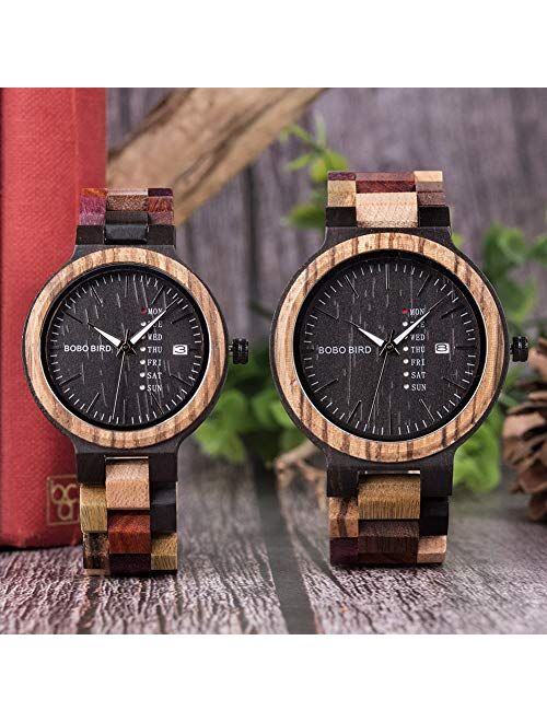 BOBO BIRD Women Wood Watches Colorful Wood WristWatches Week & Date Display Multifunction Handmade Quartz Watch Sport Chronograph Unique Wristwatch