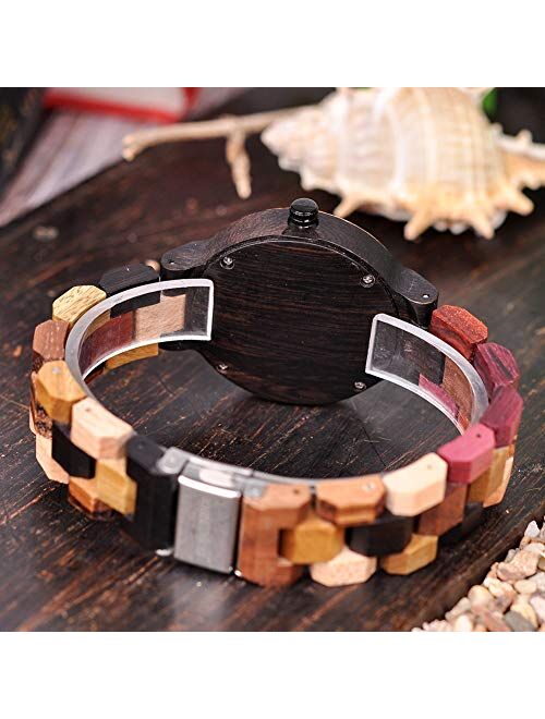 BOBO BIRD Women Wood Watches Colorful Wood WristWatches Week & Date Display Multifunction Handmade Quartz Watch Sport Chronograph Unique Wristwatch