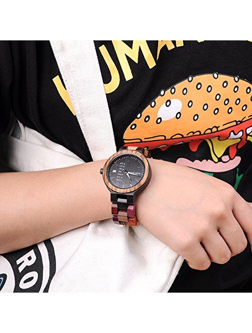 BOBO BIRD Women Wood Watches Colorful Wood WristWatches Week & Date Display Multifunction Handmade Quartz Watch Sport Chronograph Unique Wristwatch