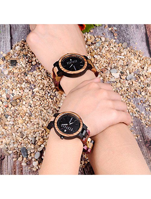 BOBO BIRD Women Wood Watches Colorful Wood WristWatches Week & Date Display Multifunction Handmade Quartz Watch Sport Chronograph Unique Wristwatch