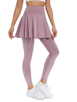 JOYSHAPER Women Tennis Skirted Legging with Pockets,Golf Pleated Skirt Capris Leggings Athletic Workout Running Yoga Pants