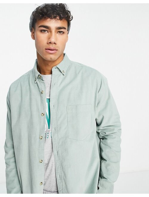 Asos Design 90s oversized cord shirt in sage green - LGREEN