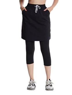 Cityoung Capri with Skirt Attached for Women Athletic Skirt with Leggings Skirt Leggings Modest Skirt Leggings for Women