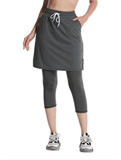 Cityoung Capri with Skirt Attached for Women Athletic Skirt with Leggings Skirt Leggings Modest Skirt Leggings for Women