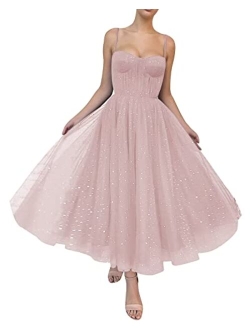 Starry Tulle Puffy Sleeve Prom Dress Long with Slit Sparkle V Neck Ball Gown A Line Formal Evening Gowns