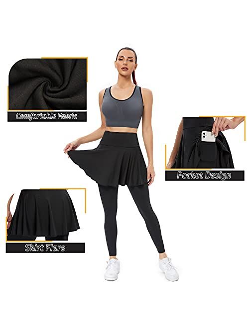 JOYSHAPER Skirted Leggings with Pockets for Women - Yoga Pants with Attached Skirt - Women's Tennis Skapri