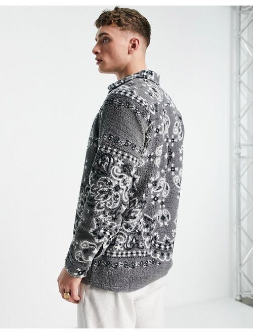 Asos Design overshirt with paisley placement design in teddy fleece