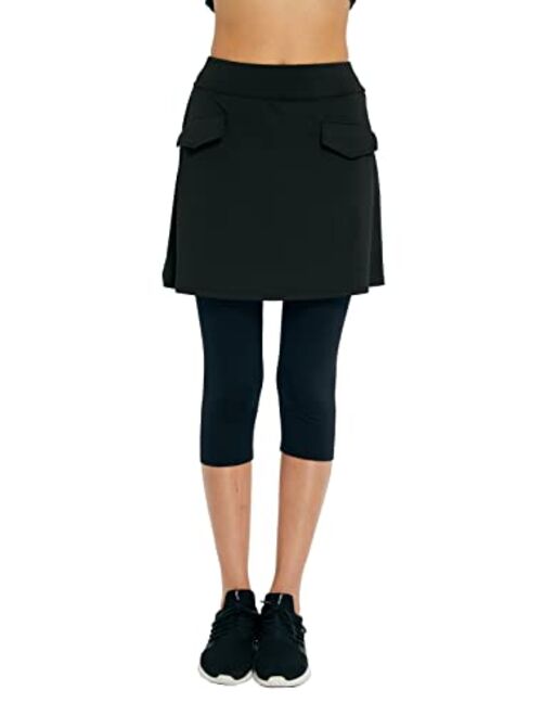 alvon Women Skirted Capri Leggings with Pockets Skirt Leggings for Women Golf Skirts with Leggings Cropped