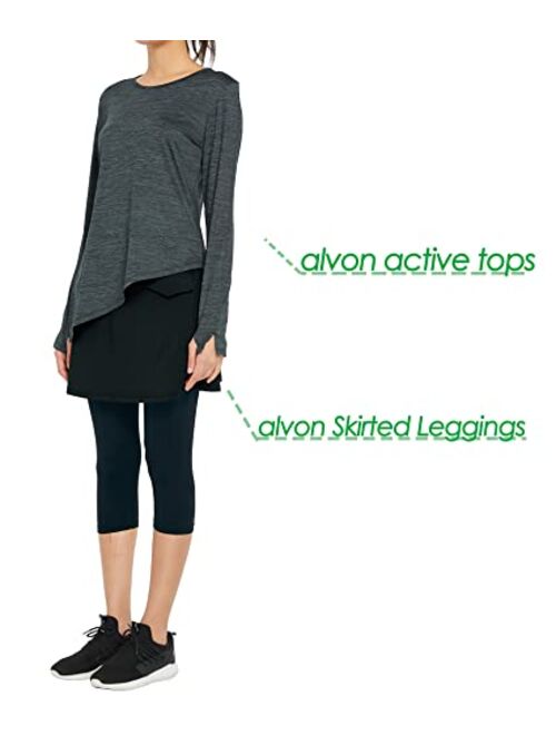 alvon Women Skirted Capri Leggings with Pockets Skirt Leggings for Women Golf Skirts with Leggings Cropped