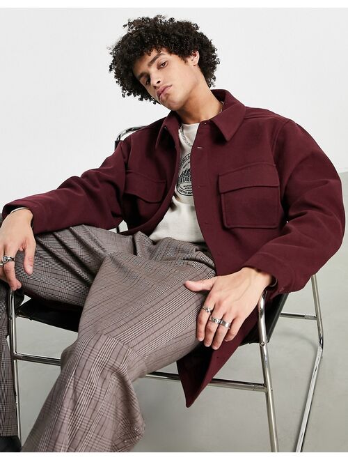 Asos Design wool look shacket in burgundy