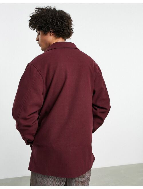 Asos Design wool look shacket in burgundy