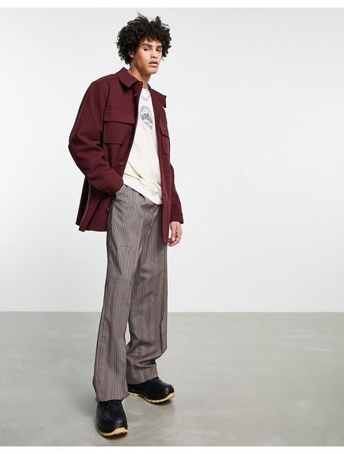 Asos Design wool look shacket in burgundy