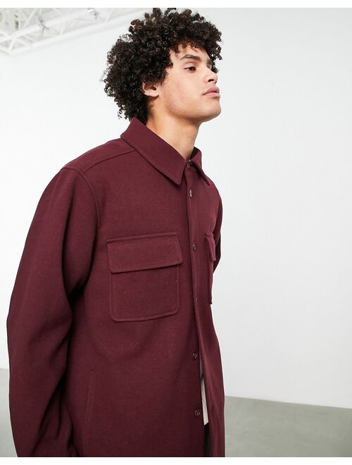 Asos Design wool look shacket in burgundy