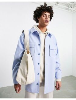 wool look shacket in light blue