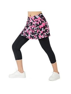 Turnhier Women's Skirted Leggings with Skirts Tennis Skirted Leggings for Women with Pockets