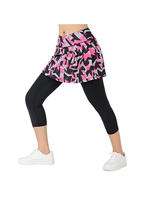 Turnhier Women's Skirted Leggings with Skirts Tennis Skirted Leggings for Women with Pockets