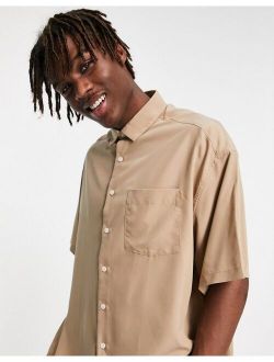 relaxed oversized washed modal short sleeve shirt in sand