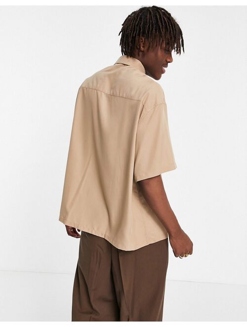 Asos Design relaxed oversized washed modal short sleeve shirt in sand