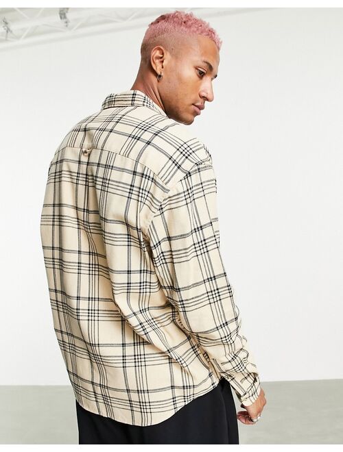 Asos Design 90s oversized plaid shirt in stone