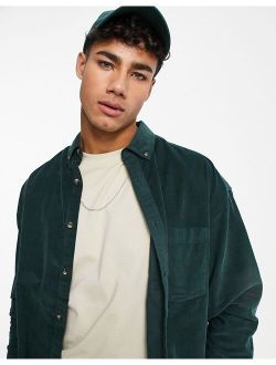 90s oversized cord shirt in bottle green - DGREEN