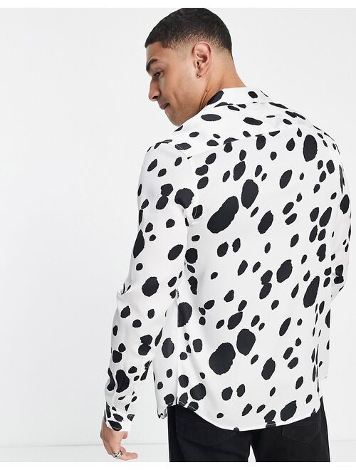 Asos Design revere satin shirt in mono animal print