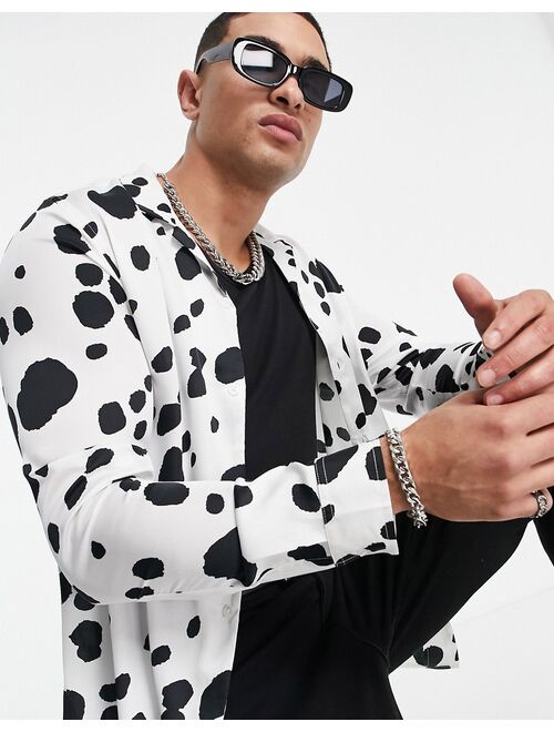 Asos Design revere satin shirt in mono animal print