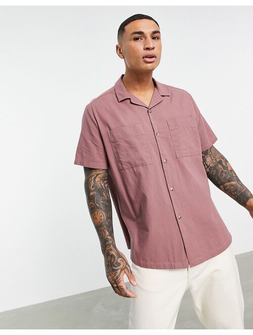 Asos Design linen look relaxed revere collar shirt in taupe