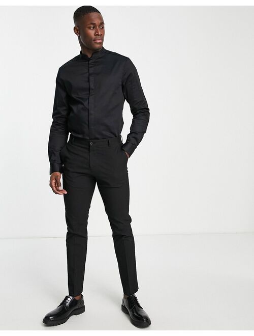 Asos Design Premium slim fit sateen shirt with mandarin collar in black