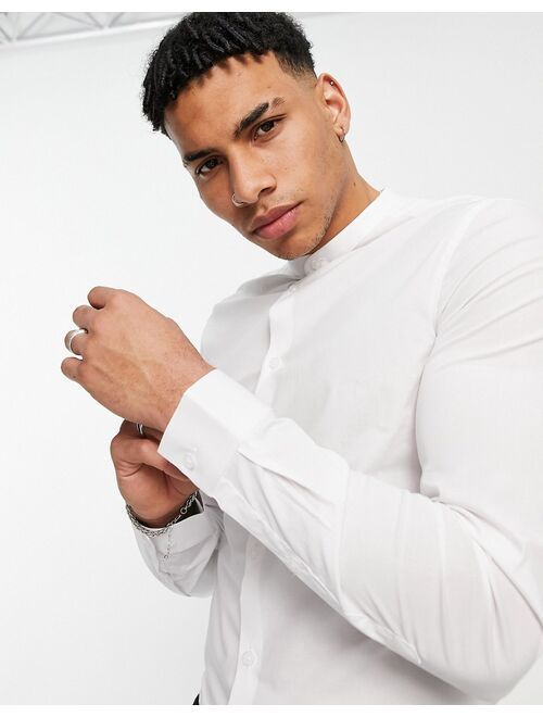 Asos Design skinny fit shirt with band collar in white