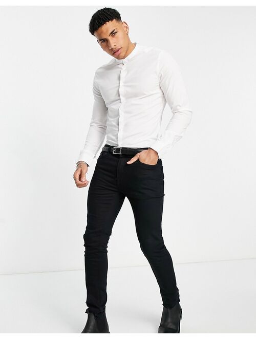 Asos Design skinny fit shirt with band collar in white